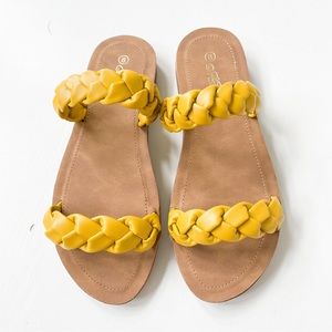 Mata “Bucket List” Yellow Braided Woven Strap Sandal