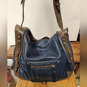 Kooba 2-Tone Blue/Brown Soft Leather Hobo Shoulder Bag