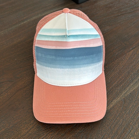 PRANA trucker hat mesh back adjustable strap cotton blend blush pink blue white - Picture 1 of 9