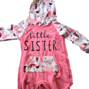 Big sister hooded onesie patpat 6-9months pink white long sleeve snap bottom