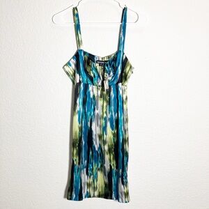 NEW Kensie turquoise, lime green and black abstract silk dress Medium