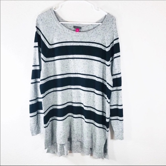 Vince Camuto gray and black confetti stripe sweater XLarge Like New - Picture 2 of 5