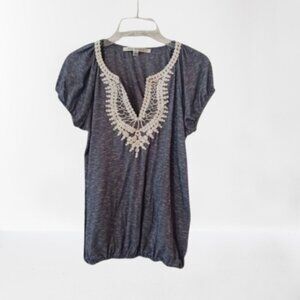 Max Studio Boho Top Rayon Crochet V-Neck Cottagcore  Size S