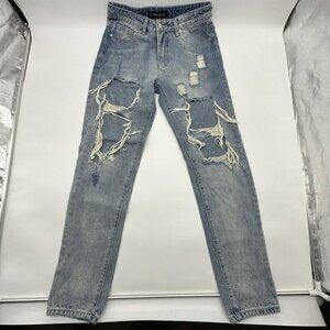 Lioness Women's Size Large Light Wash High Rise Distressed Denim Mom Jeans