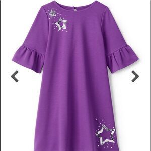 Girls Bell Sleeve Ponte Purple Lands’ End Dress in Size Large