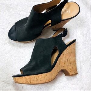 Franco Sarto black suede platform wedge sandals