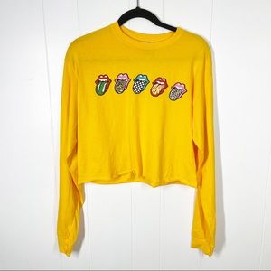 NWT Day The Rolling Stones Graphic Long Sleeve Yellow Cropped Tee Small