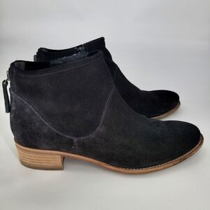 Paul green black suede small stacked heel round toe side zip booties size 6.5