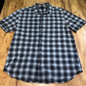 John Varvatos Blue White Checked Short Sleeve Button Shirt Mens Size Large