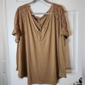 SHEIN FIT+ 24/26 Light Brown Tan Lace Top