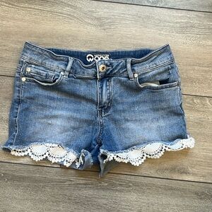 Warehouse one denim shorts with lace hem