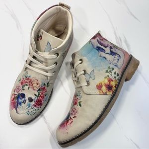 Goby Floral Skull Ankle Boots Lace Up Shoes Art To Wear Booties Size 38