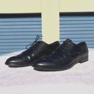 Lace Up . Size: 11M . Wingtip Oxford Dress Shoes .  Leyden . Black . Alfani