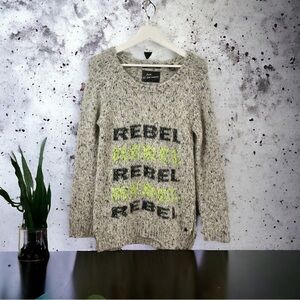 Maison Scotch & Soda Rebel Marled Graphic Boat Neck Side Zip Sweater Size 2 (M)