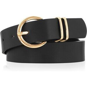 Women’s Gold Leather Belts for Jeans  Pants Fashion Buckle Ladies Waist Belt