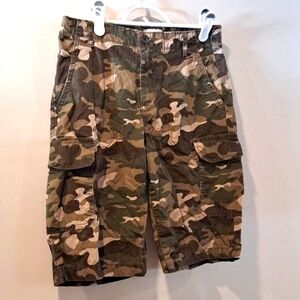 Youth boys camo cargo shorts size 14 velcro pockets zip fly button top old navy