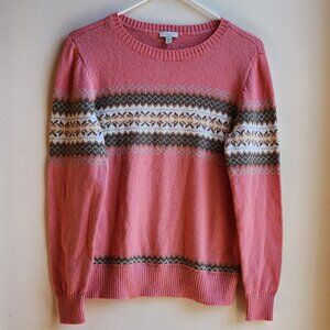 Talbots Pink/Brown/Cream Fair Isle Sweater Size Petite Medium