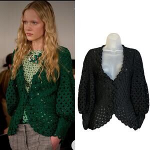 Oscar de la Renta Black Hand Knit Silk Crochet Cardigan Pre Fall 2013 Collection