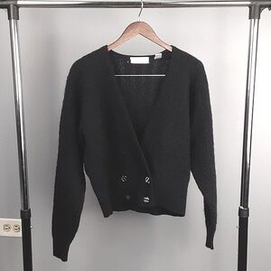 Lord & Taylor Vintage 90's Black Croped Cardigan Lambswool Angora Blend Sweater