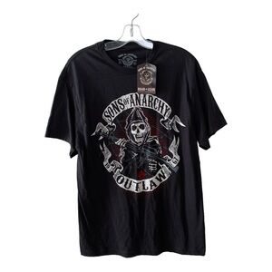 Sons of Anarchy Outlaw Reaper Graphic T Shirt Black White Red Biker Y2K Sz Large