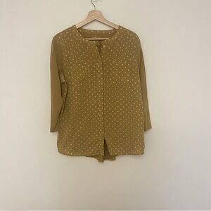 Van Heusen Women’s Mustard Yellow Polka Dot Button Blouse, Size Large, Casual