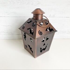 𝅺HALLOWEEN Tea light Metal Lantern Oil Rubbed Bronze Jack O Lantern Bats