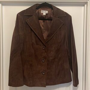 Chocolate Brown Genuine Suede 3-Button Blazer Jacket