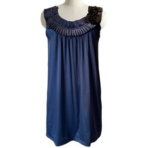 Vintage Y2K T-bags Stretch Satin Dress in Navy with Flower appliqués