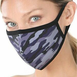 Zenana Blue Camo Pattern Pleated Fabric Face Mask Unisex