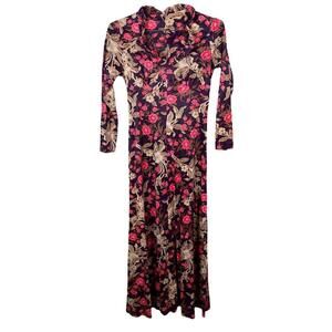 Vintage 60's Purple  & Pink Floral Long Sleeve Dress Small