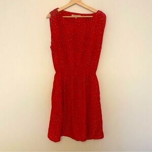 Catherine Malandrino Women’s Red Dress with Blue Pattern, Size XL, Elastic Waist