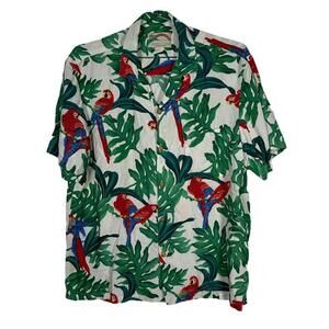 Paradise Found Hawaii Parrot Tropical Print Button  Up Large