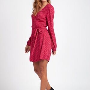 Billabong Red Love Warrior Floral Long Sleeve Wrap Dress