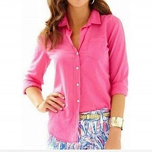 Lilly Pulitzer Camp Cruiser long sleeve button up hottie pink