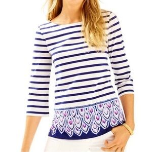 Lilly Pulitzer Waverly blouse Serene Stripe