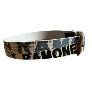 Ramones Man Made Belt Removable Buckle Cream Graphic Punk Rock Rave Sz 28-30