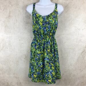 BeBop Summer Floral Sleeveless Dress in Green Blue and Yellow Size M