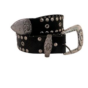 Black and Silver Metal Studded Genuine Leather Unisex Belt Made in Canada NWOT