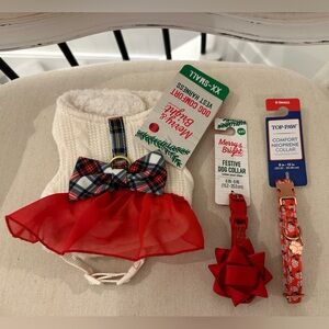 Dog XXS Toy or Teacup Size Christmas Holiday Harness Halter Collar Set