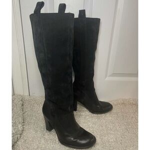 𝅺FRYE Villager Pull on Tall Heeled Leather & Suede Black Boots 7.5