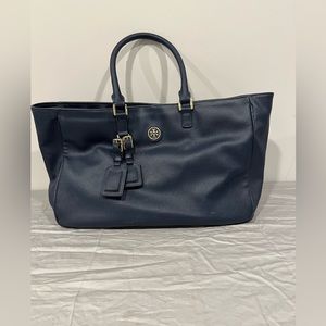 Dark blue leather Tory Burch tote bag