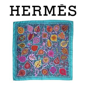 Authentic Hermes Turquoise L’Arbre De Vie Tree Of Life Silk Scarf