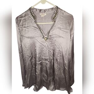 Sundance Silver Stunning Simplicity Embroidered Silk Top Size L