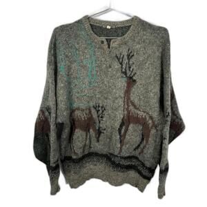 Vintage Gray Knit Deer Grandpa Sweater XL