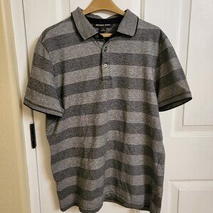 Michael Kors Polo Shirt, Grey and Black Strips SIZE: MEDIUM