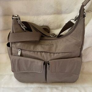 Baggallini Light brown nylon detachable crossbody bag with silver tone hardwares