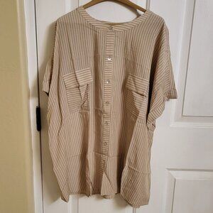 J Jill Sand bar white stripped button down blouse NWT Size 2X