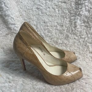 Cesare Paciotti leather snake skin Beige &Brown slip on heels peep toe EURSZ40