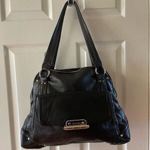 B Makowsky leather Black large shoulder bag gold & Silver tone hardwares.