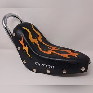 Motorcycle Seat Chopper Bike Moto Leather Black Flames Grand Star GS-903